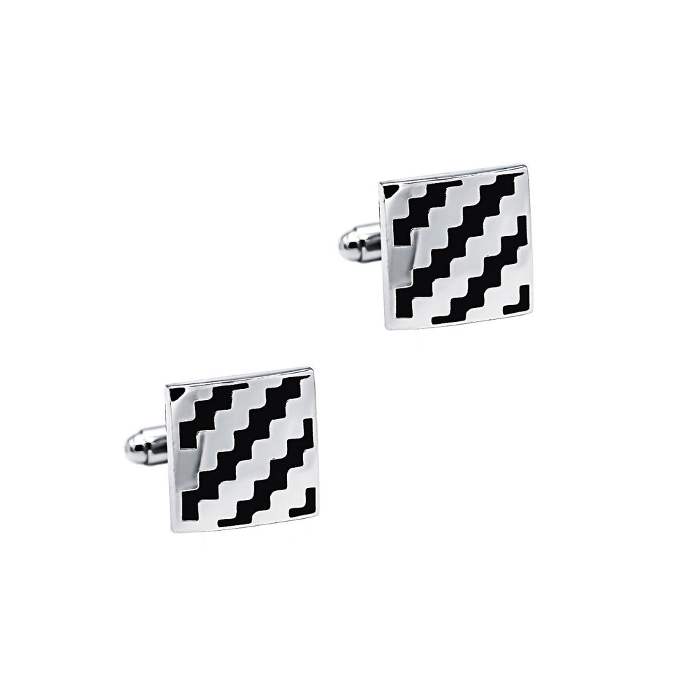 Fashion Personality Black Striped Enamel Geometric Square Cufflinks
