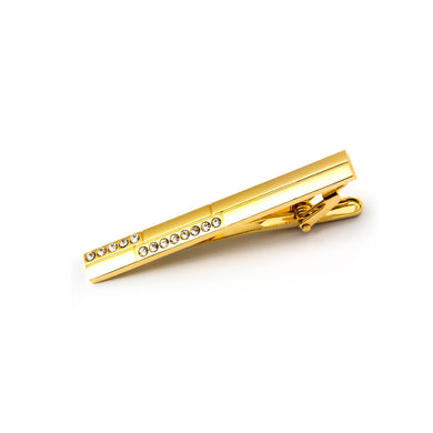 Simple and Fashion Plated Gold Geometric Rectangular Tie Clip with Cubic Zirconia
