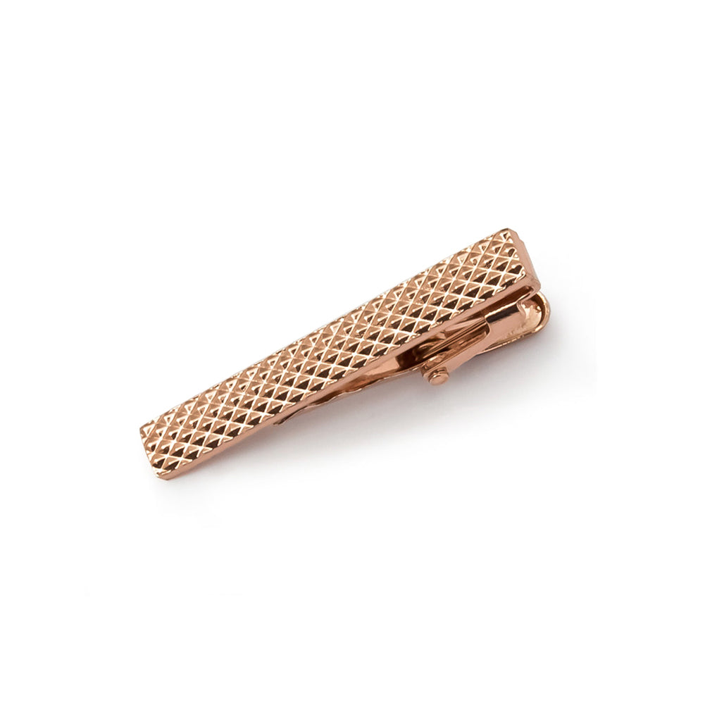 Fashion and Elegant Rose Plated Gold Lattice Pattern Geometric Rectangular Tie Clip