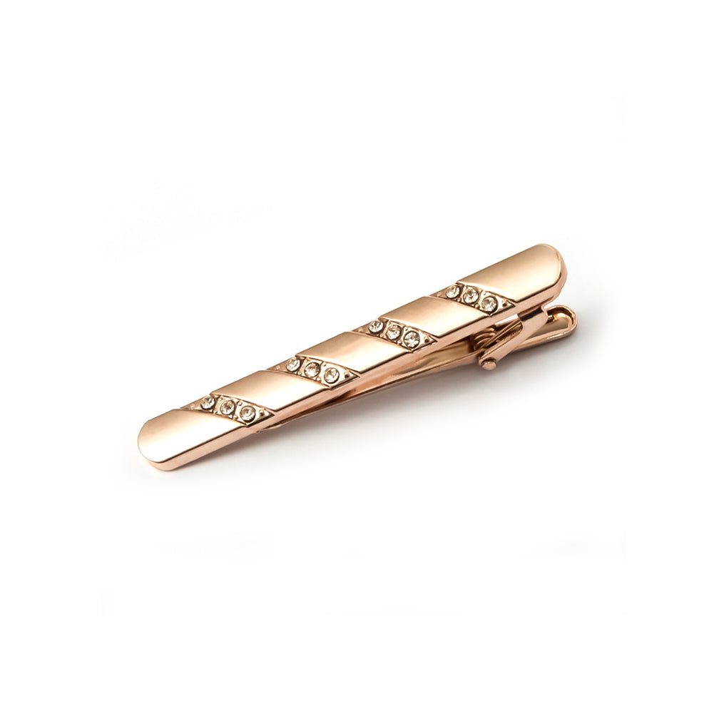 Fashion Simple Plated Rose Gold Geometric Rectangular Tie Clip with Cubic Zirconia