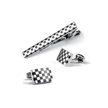 Load image into Gallery viewer, Fashion Personality Black and White Lattice Geometric Tie Clip and Cufflinks Set