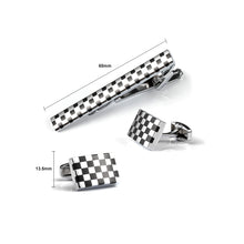 Load image into Gallery viewer, Fashion Personality Black and White Lattice Geometric Tie Clip and Cufflinks Set