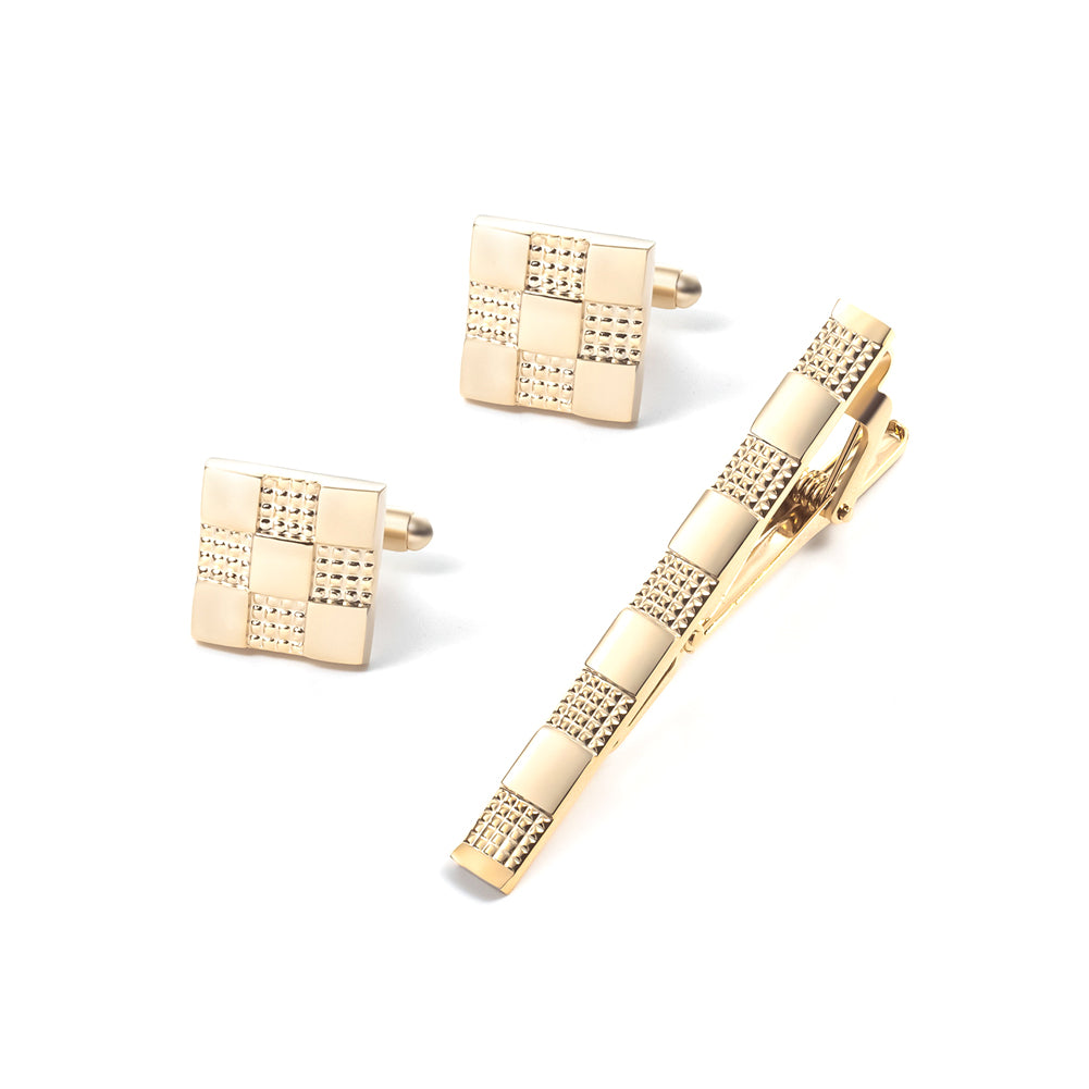 Fashion and Simple Plated Gold Square Geometric Tie Clip and Cufflinks Set