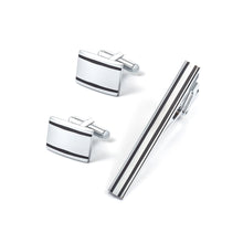 Load image into Gallery viewer, Fashion Simple Black Striped Geometric Tie Clip and Cufflinks Set