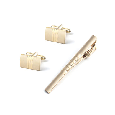 Fashion and Simple Plated Gold Geometric Tie Clip and Cufflinks Set