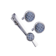 Load image into Gallery viewer, Fashion Simple Blue Pattern Geometric Round Tie Clip and Cufflinks Set