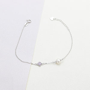 925 Sterling Silver Fashion Simple Four-leaf Clover Freshwater Pearl Bracelet