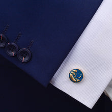 Load image into Gallery viewer, Fashion and Elegant Plated Gold Moon Enamel Blue Geometric Round Cufflinks