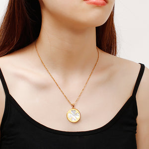 Fashion and Elegant Plated Gold Four-leaf Clover Geometric Round 316L Stainless Steel Pendant with Necklace