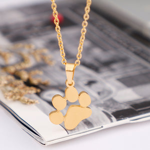 Simple and Cute Plated Gold Dog Paw 316L Stainless Steel Necklace and Stud Earrings Set