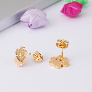 Simple and Cute Plated Gold Dog Paw 316L Stainless Steel Necklace and Stud Earrings Set