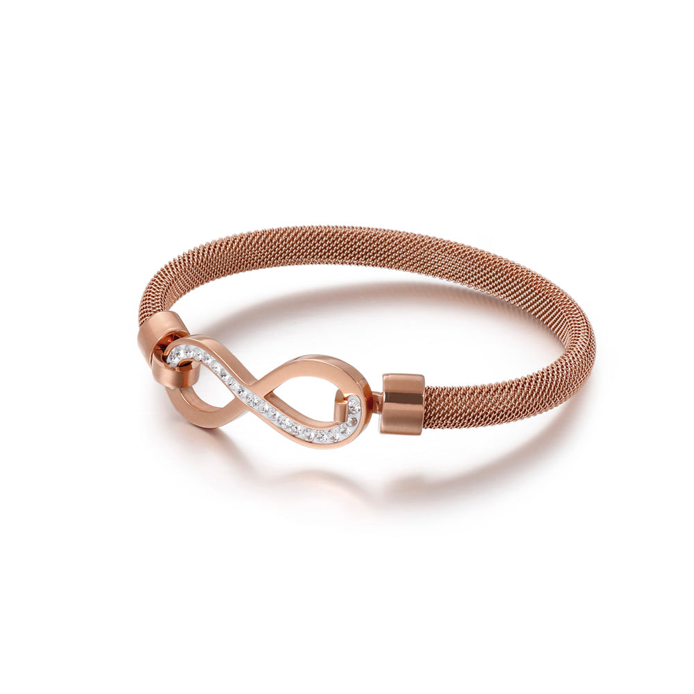 Simple and Romantic Plated Rose Gold Infinity Symbol 316L Stainless Steel Bangle with Cubic Zirconia