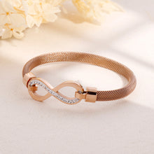 Load image into Gallery viewer, Simple and Romantic Plated Rose Gold Infinity Symbol 316L Stainless Steel Bangle with Cubic Zirconia