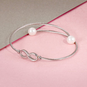 Simple and Elegant Infinity Symbol 316L Stainless Steel Bangle with Imitation Pearls