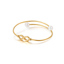 Load image into Gallery viewer, Simple and Elegant Plated Gold Infinity Symbol 316L Stainless Steel Bangle with Imitation Pearls