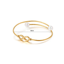 Load image into Gallery viewer, Simple and Elegant Plated Gold Infinity Symbol 316L Stainless Steel Bangle with Imitation Pearls