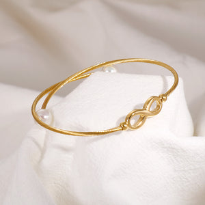 Simple and Elegant Plated Gold Infinity Symbol 316L Stainless Steel Bangle with Imitation Pearls