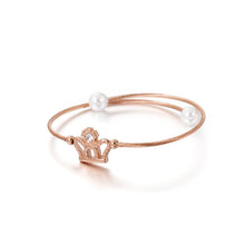Load image into Gallery viewer, Simple Personality Plated Rose Gold Crown Cubic Zirconia 316L Stainless Steel Bangle with Imitation Pearls