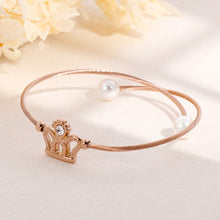 Load image into Gallery viewer, Simple Personality Plated Rose Gold Crown Cubic Zirconia 316L Stainless Steel Bangle with Imitation Pearls