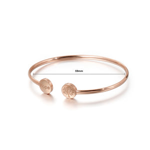 Fashion Simple Rose Plated Gold Hope Tree Of Life Round 316L Stainless Steel Bangle