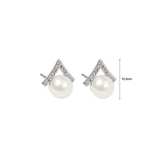 Load image into Gallery viewer, 925 Sterling Silver Simple Temperament Triangle White Freshwater Pearl Stud Earrings with Cubic Zirconia