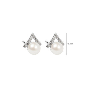 925 Sterling Silver Simple Temperament Triangle White Freshwater Pearl Stud Earrings with Cubic Zirconia