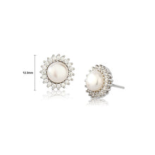 Load image into Gallery viewer, 925 Sterling Silver Fashion and Elegant Sun White Freshwater Pearl Earrings with Cubic Zirconia