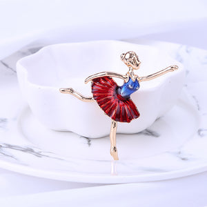 Fashion Creative Plated Gold Enamel Ballerina Brooch