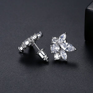 Fashion and Elegant Flower Stud Earrings with Cubic Zirconia