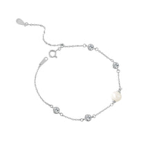 Load image into Gallery viewer, 925 Sterling Silver Simple Fashion Geometric Round Freshwater Pearl Bracelet with Cubic Zirconia