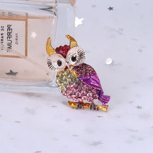 Load image into Gallery viewer, Fashion and Cute Plated Gold Owl Brooch with Colorful Cubic Zirconia
