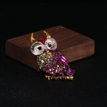 Load image into Gallery viewer, Fashion and Cute Plated Gold Owl Brooch with Colorful Cubic Zirconia