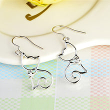 Load image into Gallery viewer, 925 Sterling Silver Simple Cute Cat Earrings with Cubic Zirconia