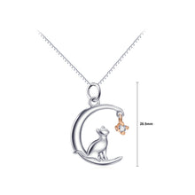 Load image into Gallery viewer, 925 Sterling Silver Fashion Simple Moon Cat Pendant with Cubic Zirconia and Necklace