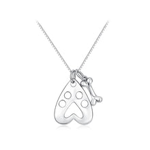 Load image into Gallery viewer, 925 Sterling Silver Simple Cute Dog Footprint Heart Shaped Bone Pendant with Necklace