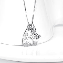Load image into Gallery viewer, 925 Sterling Silver Simple Cute Dog Footprint Heart Shaped Bone Pendant with Necklace