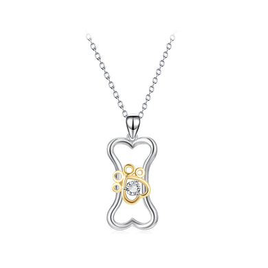 925 Sterling Silver Fashion Simple Dog Footprint Bone Pendant with Cubic Zirconia and Necklace