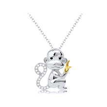 Load image into Gallery viewer, 925 Sterling Silver Fashion Cute Monkey Pendant with Cubic Zirconia and Necklace