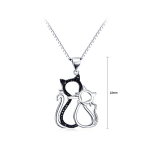 925 Sterling Silver Simple Cute Cat Pendant with Cubic Zirconia and Necklace