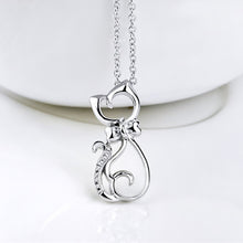Load image into Gallery viewer, 925 Sterling Silver Simple and Cute Cat Pendant with Cubic Zirconia and Necklace