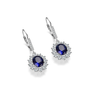 925 Sterling Silver Elegant Bright Geometric Earrings with Blue Cubic Zirconia