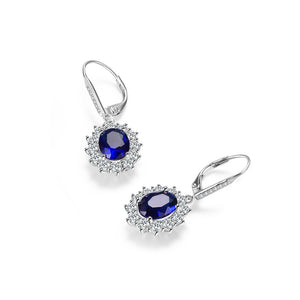 925 Sterling Silver Elegant Bright Geometric Earrings with Blue Cubic Zirconia