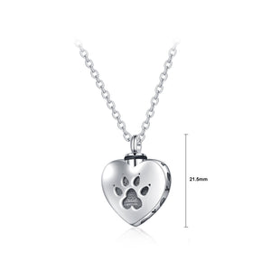 925 Sterling Silver Fashion Simple Dog Footprint Heart Pendant with Necklace