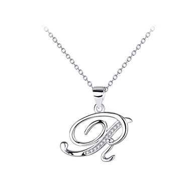 925 Sterling Silver Fashion Simple English Alphabet R Pendant with Cubic Zirconia and Necklace