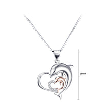 Load image into Gallery viewer, 925 Sterling Silver Fashion and Elegant Dolphin Mother and Child Heart Pendant with Cubic Zirconia and Necklace