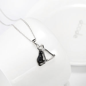 925 Sterling Silver Simple and Cute Double Cat Pendant with Cubic Zirconia and Necklace