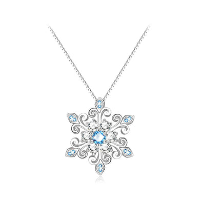 925 Sterling Silver Fashion and Elegant Snowflake Pendant with Cubic Zirconia and Necklace