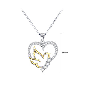 925 Sterling Silver Fashion and Elegant Golden Peace Dove Heart Pendant with Cubic Zirconia and Necklace