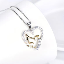 Load image into Gallery viewer, 925 Sterling Silver Fashion and Elegant Golden Peace Dove Heart Pendant with Cubic Zirconia and Necklace