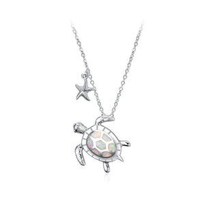 925 Sterling Silver Fashion and Elegant Turtle Starfish Pendant with Cubic Zirconia and Necklace